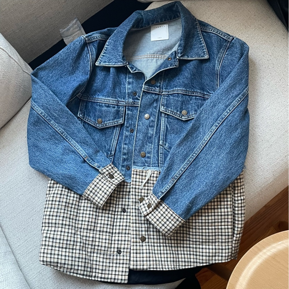 Sandro Blue and Tan Jean Jacket
